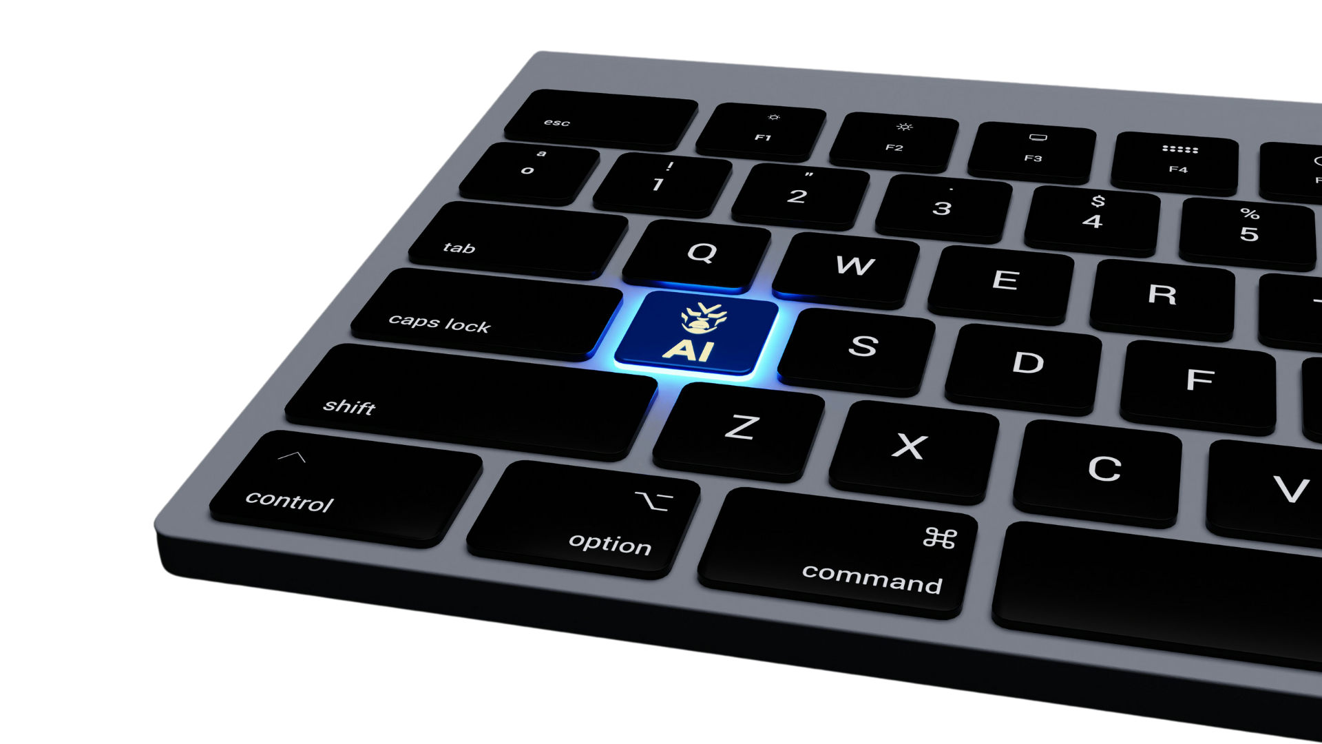 Keyboard with glowing AI key